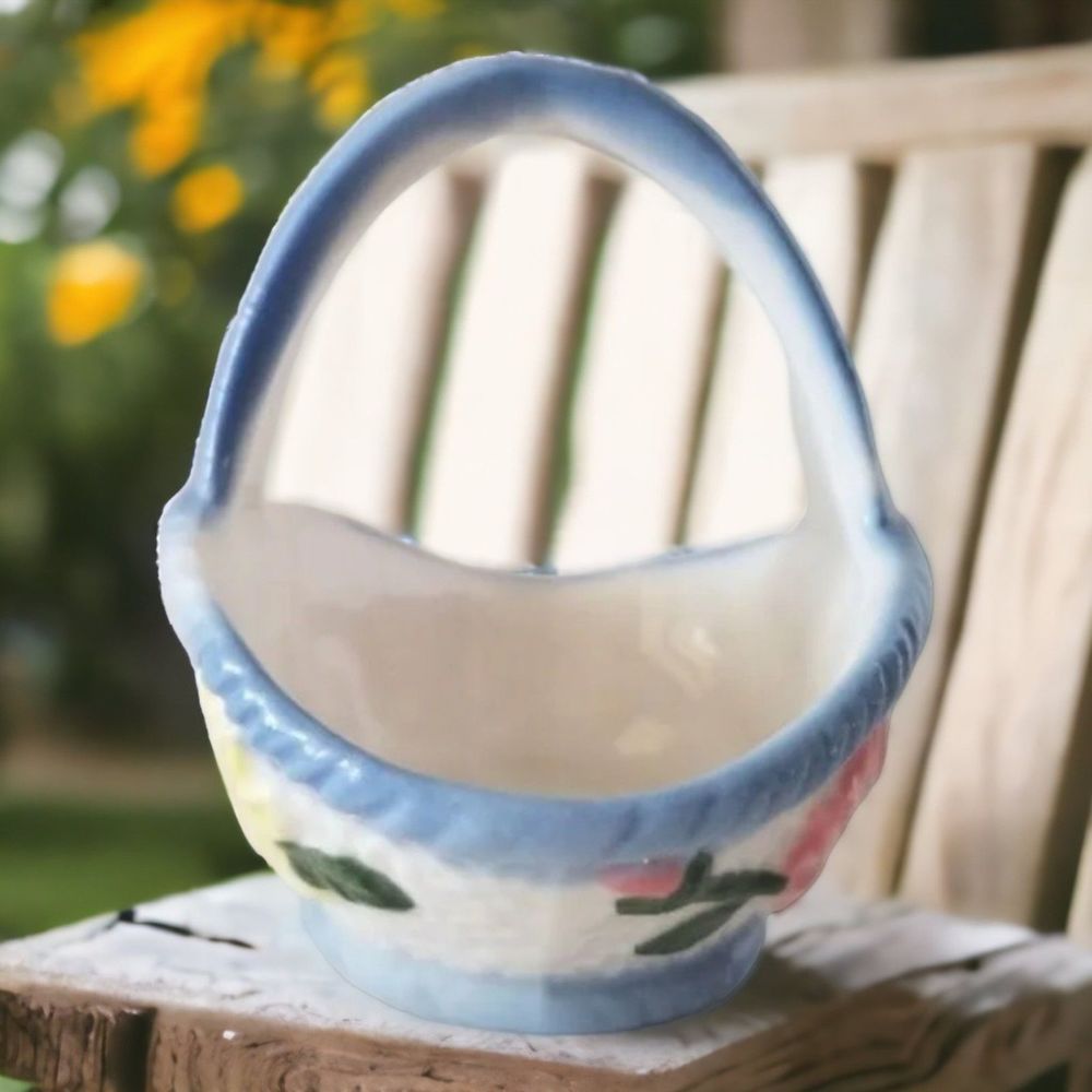 Mini Basket Floral Ceramic Basket Pink Yellow Blue Flowers Home Decor